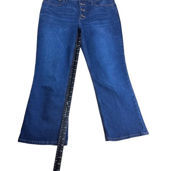 J Crew Mid Rise Flare Crop Jeans Dark Wash Size 31 Button Fly Stretch Denim - Picture 4 of 8